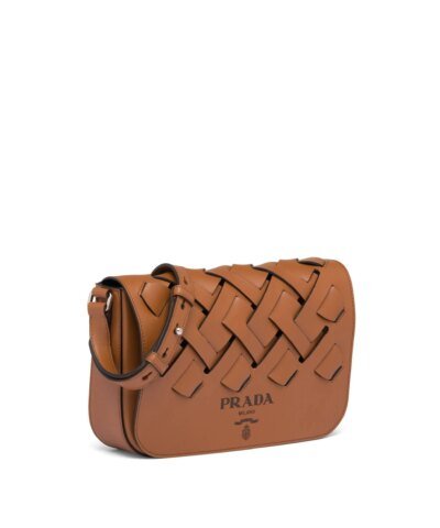 Prada Leather Shoulder Bag With Large Woven Motif