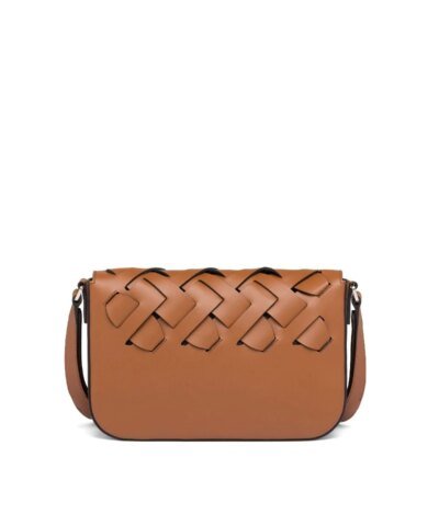 Prada Leather Shoulder Bag With Large Woven Motif