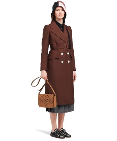 Prada Leather Shoulder Bag With Large Woven Motif