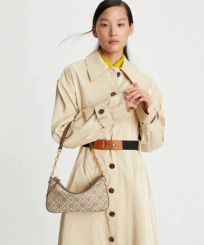 Tory Burch T Monogram Jacquard Studio Bag In Hazel