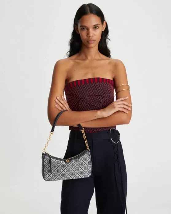 Tory Burch T Monogram Jacquard Studio Bag In Tory Navy