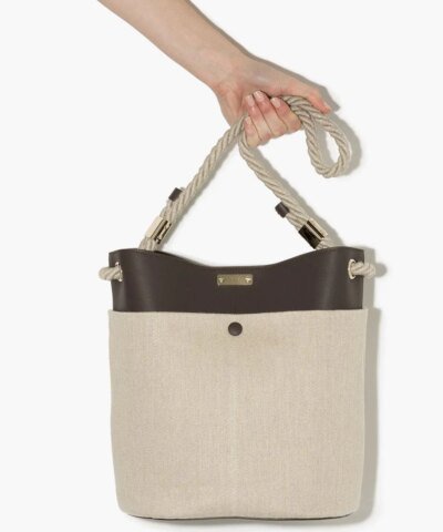Chloe Small Key Bucket Bag In Linen & Shiny Calfskin