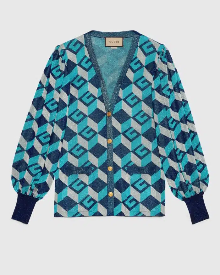 Gucci Lamé Jacquard Cardigan with Geometric G