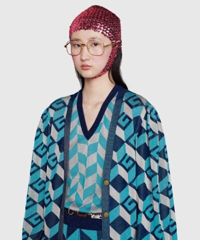 Gucci Lamé Jacquard Cardigan with Geometric G