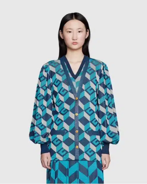 Gucci Lamé Jacquard Cardigan with Geometric G