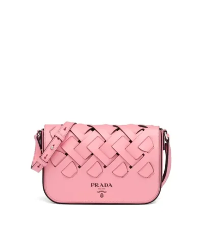 Prada Leather Shoulder Bag With Large Woven Motif