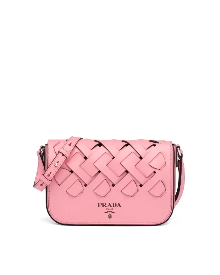 Prada Leather Shoulder Bag With Large Woven Motif