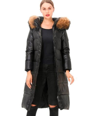 Simplee Hooded Faux Fur Trim Puffer Coat