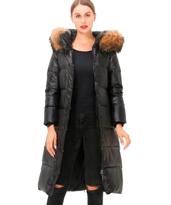 Simplee Hooded Faux Fur Trim Puffer Coat