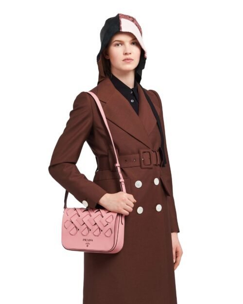 Prada Leather Shoulder Bag With Large Woven Motif