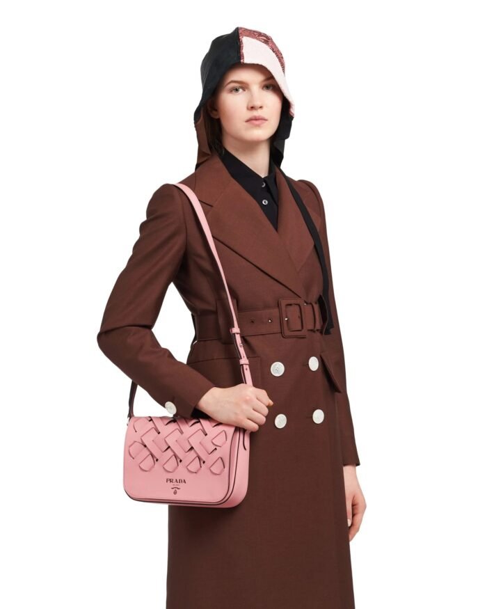 Prada Leather Shoulder Bag With Large Woven Motif