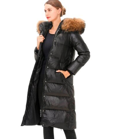 Simplee Hooded Faux Fur Trim Puffer Coat