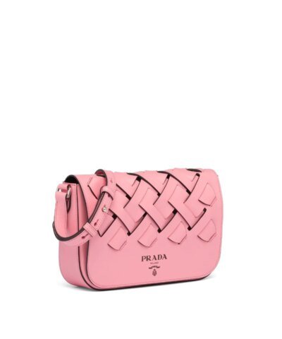 Prada Leather Shoulder Bag With Large Woven Motif