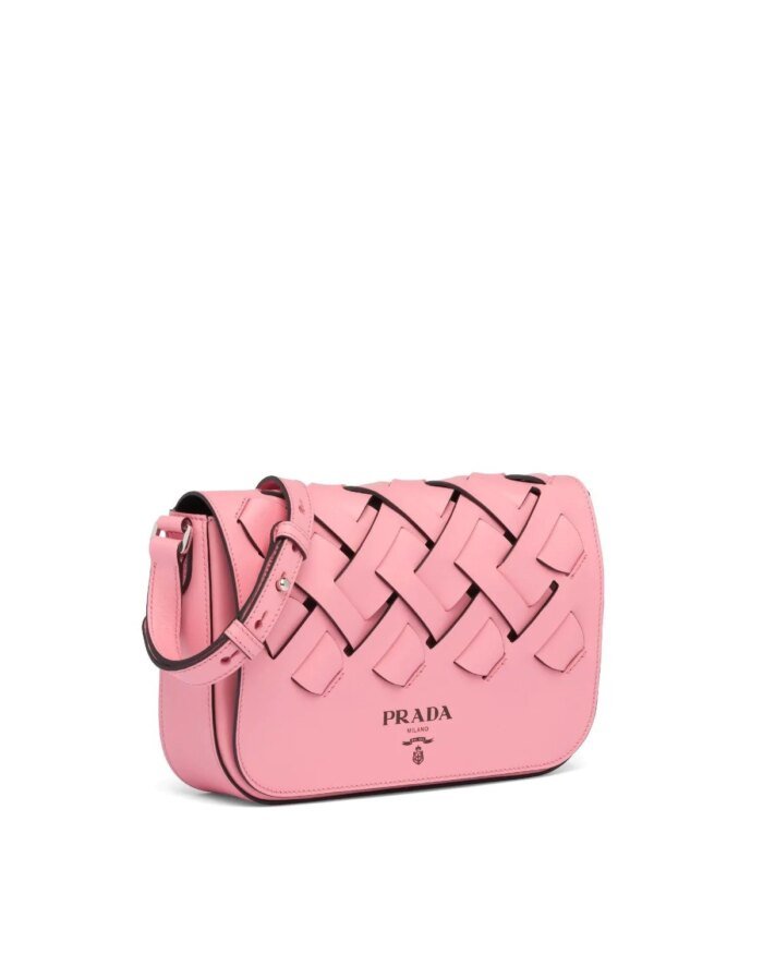 Prada Leather Shoulder Bag With Large Woven Motif