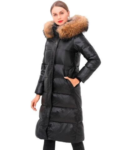 Simplee Hooded Faux Fur Trim Puffer Coat