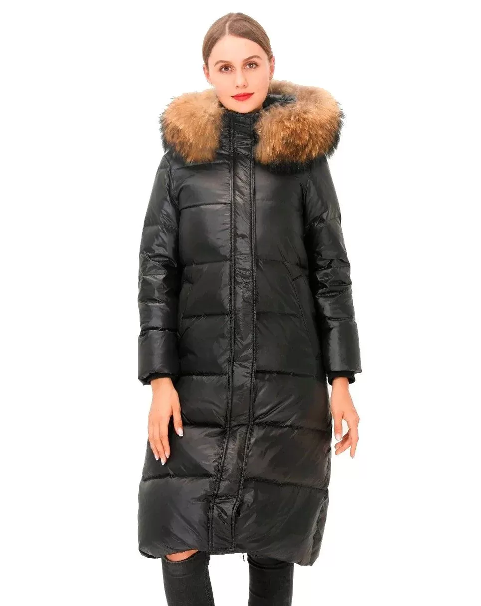 Simplee Hooded Faux Fur Trim Puffer Coat