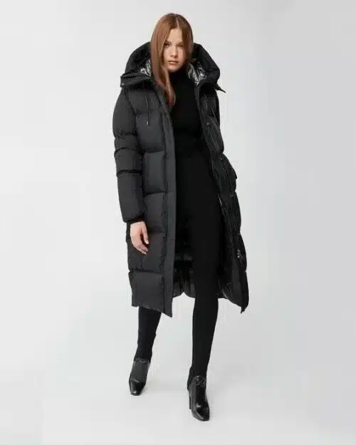 Mackage Eliane Foil Shield Maxi Down Coat With Pillow Collar In Black