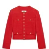 Celine "Chasseur" Jacket In Braided Bouclé Tweed Red