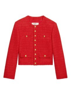 Celine "Chasseur" Jacket In Braided Bouclé Tweed Red