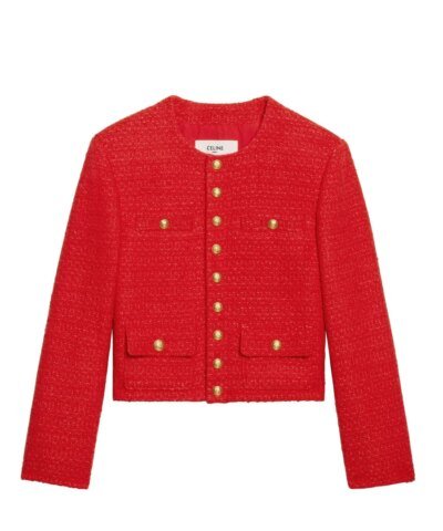 Celine "Chasseur" Jacket In Braided Bouclé Tweed Red