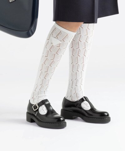 Prada Black Brushed-Leather Mary Jane T-Strap Shoes