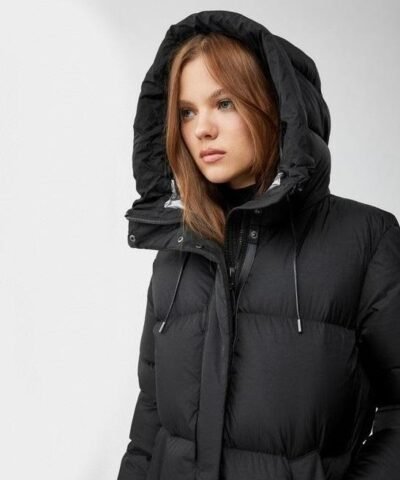 Mackage Eliane Foil Shield Maxi Down Coat With Pillow Collar In Black
