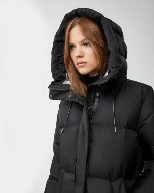Mackage Eliane Foil Shield Maxi Down Coat With Pillow Collar In Black