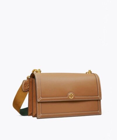 Tory Burch T Monogram Leather Shoulder Bag In Moose