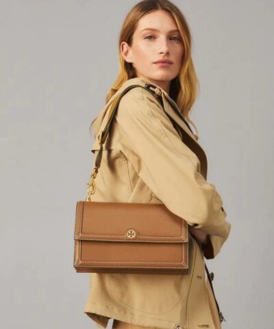 Tory Burch T Monogram Leather Shoulder Bag In Moose