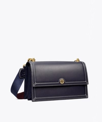 Tory Burch T Monogram Leather Shoulder Bag In Midnight