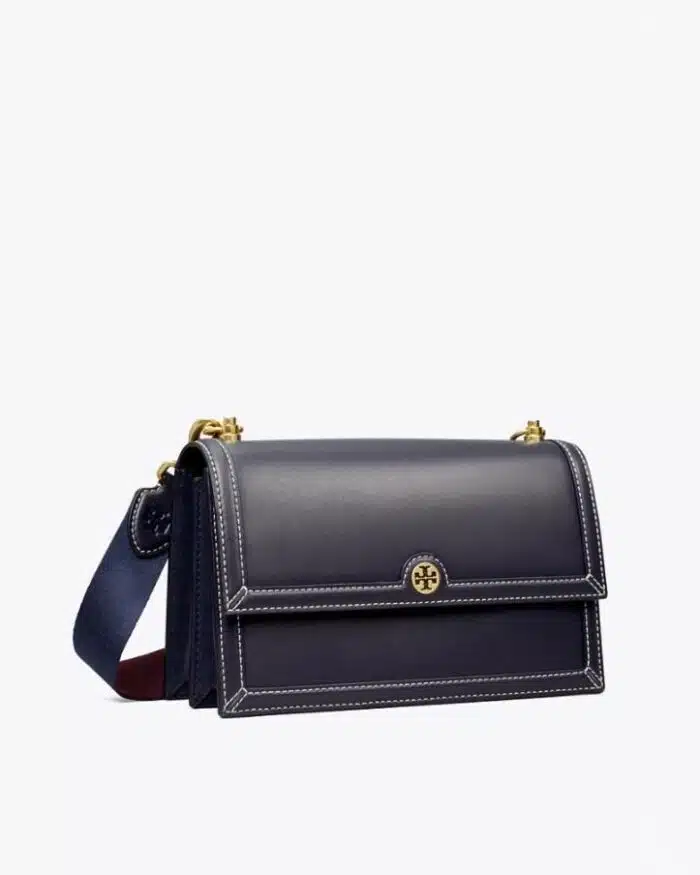 Tory Burch T Monogram Leather Shoulder Bag In Midnight