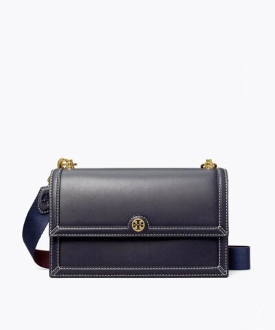 Tory Burch T Monogram Leather Shoulder Bag In Midnight