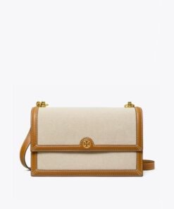 Tory Burch T Monogram Canvas Shoulder Bag In Natural
