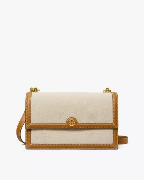 Tory Burch T Monogram Canvas Shoulder Bag In Natural