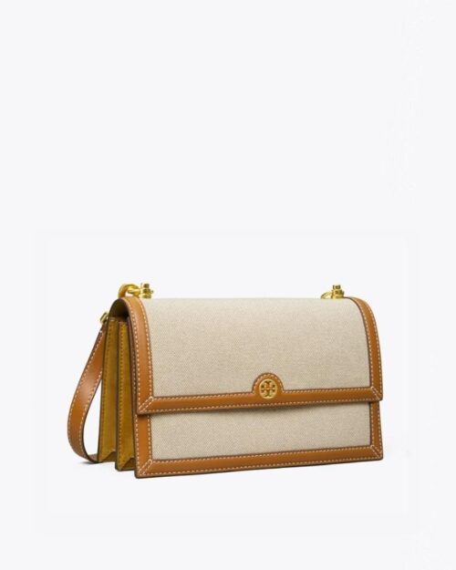 Tory Burch T Monogram Canvas Shoulder Bag In Natural