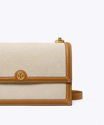 Tory Burch T Monogram Canvas Shoulder Bag In Natural