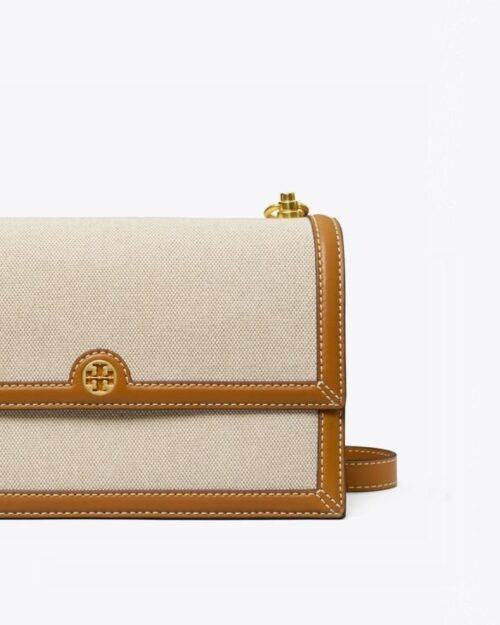 Tory Burch T Monogram Canvas Shoulder Bag In Natural