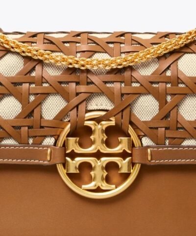 Tory Burch Miller Basket-Weave Shoulder Bag In Moose