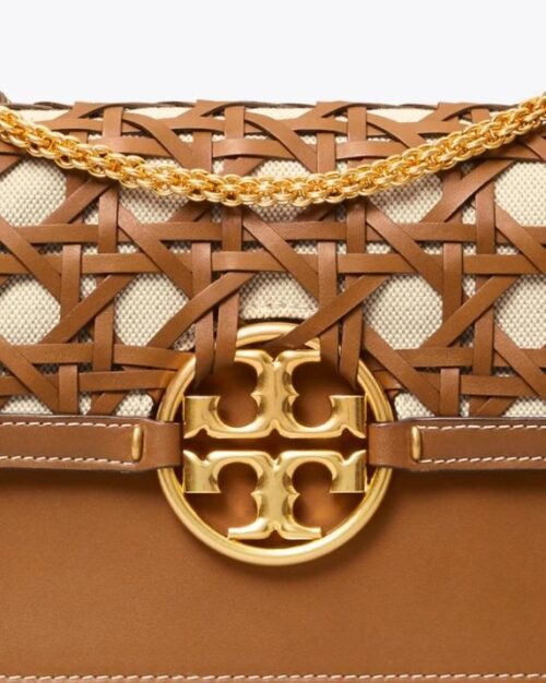 Tory Burch Miller Basket-Weave Shoulder Bag In Moose