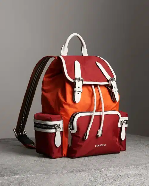 Burberry Leather-Trimmed Color-Block Shell Backpack