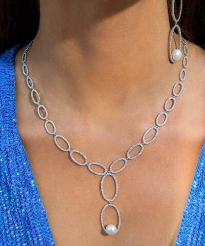 Apm Monaco Paved Necklace Whit Pearl Pendant