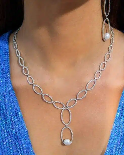 Apm Monaco Paved Necklace Whit Pearl Pendant