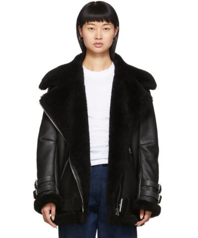 Acne Studios Black Shearling Aviator Jacket