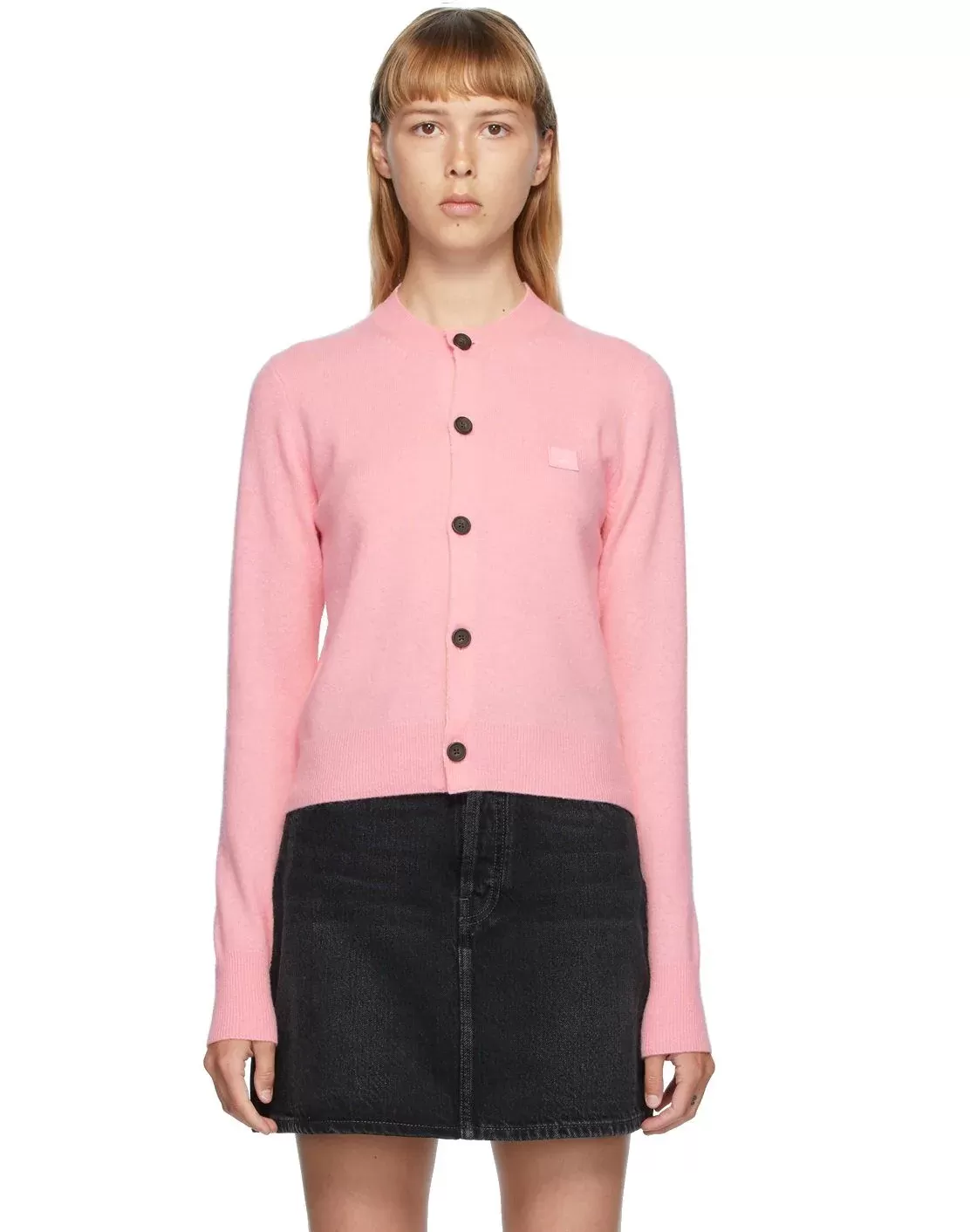 Acne Studios Pink Patch Crewneck Cardigan