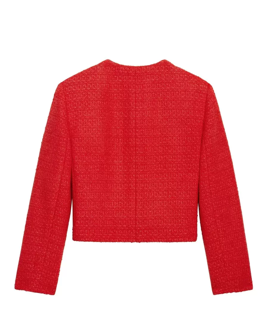 Celine "Chasseur" Jacket In Braided Bouclé Tweed Red