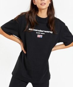 Alexander Wang Logo-Print Cotton T-Shirt, Black