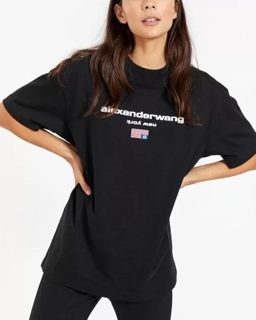 Alexander Wang Logo-Print Cotton T-Shirt, Black