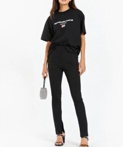 Alexander Wang Logo-Print Cotton T-Shirt, Black