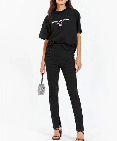 Alexander Wang Logo-Print Cotton T-Shirt, Black