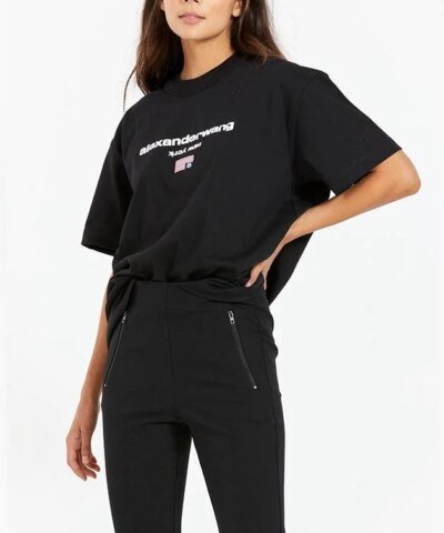 Alexander Wang Logo-Print Cotton T-Shirt, Black